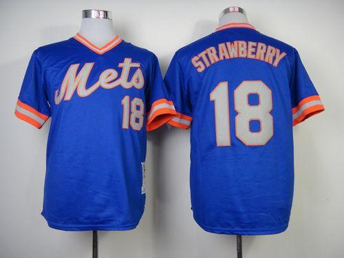 Mitchell and Ness 1983 Mets #18 Darryl Strawberry Blue Throwback Stitched MLB Jersey - Click Image to Close